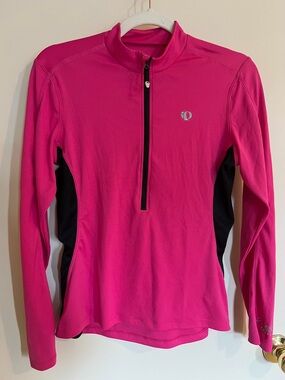 Pearl Izumi Women's Bright Pink Half-Zip Performance Hoodie with Black Panels